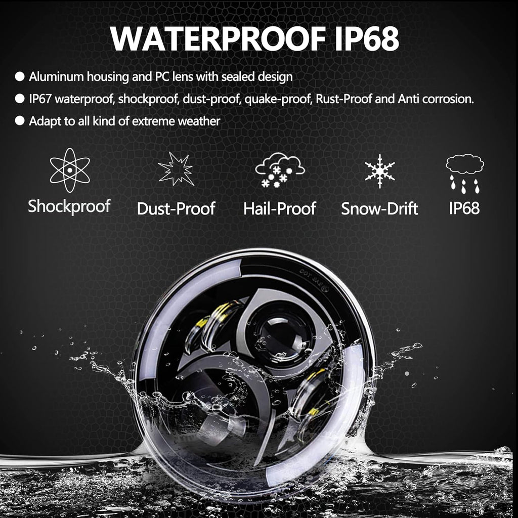 7Inch Round LED Motorcycle Headlights with Housing Bucket Bracket Mount for Amber Turn Signal Lights DRL Hi/Lo Beam Headlamps N7783