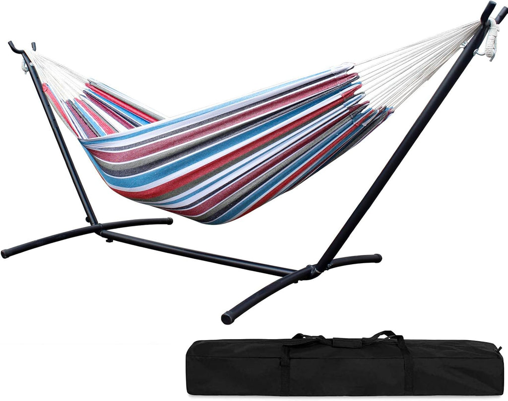 Double Hammock with Steel Stand 2 Person Heavy Duty 450lb Capacity Beige Pack of 2 J14461