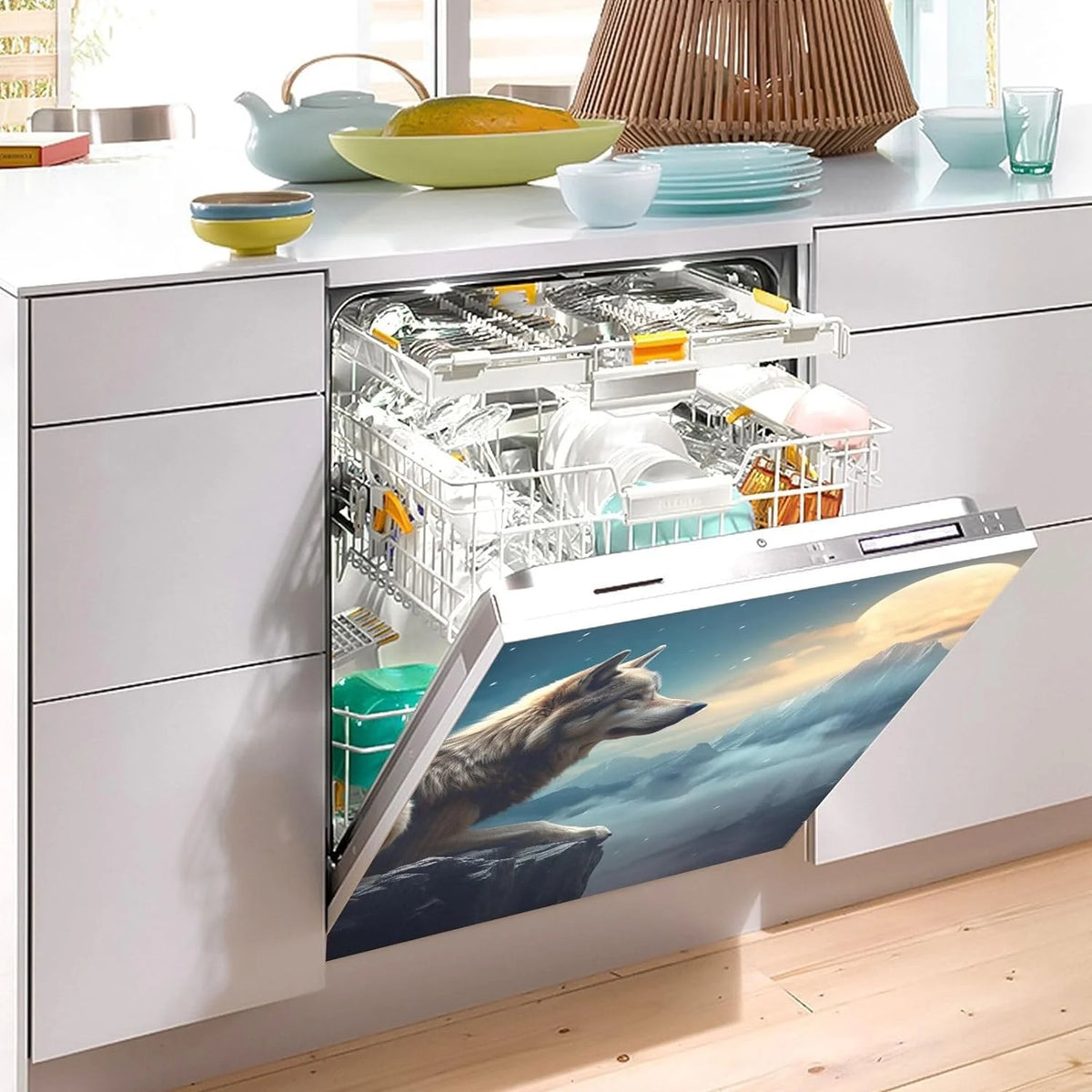Magnetic Dishwasher Stickers Night Wolf Pattern 23in W x 26in H B12070