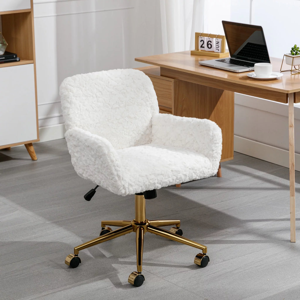 Beige Faux Rabbit Hair Office Chair with Adjustable Swivel V80608