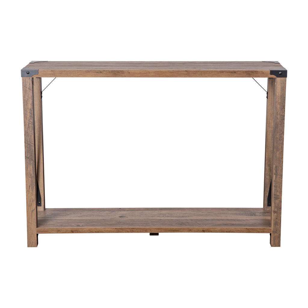 Rustic Oak Engineered Wood Console Table with Metal Accents V36027