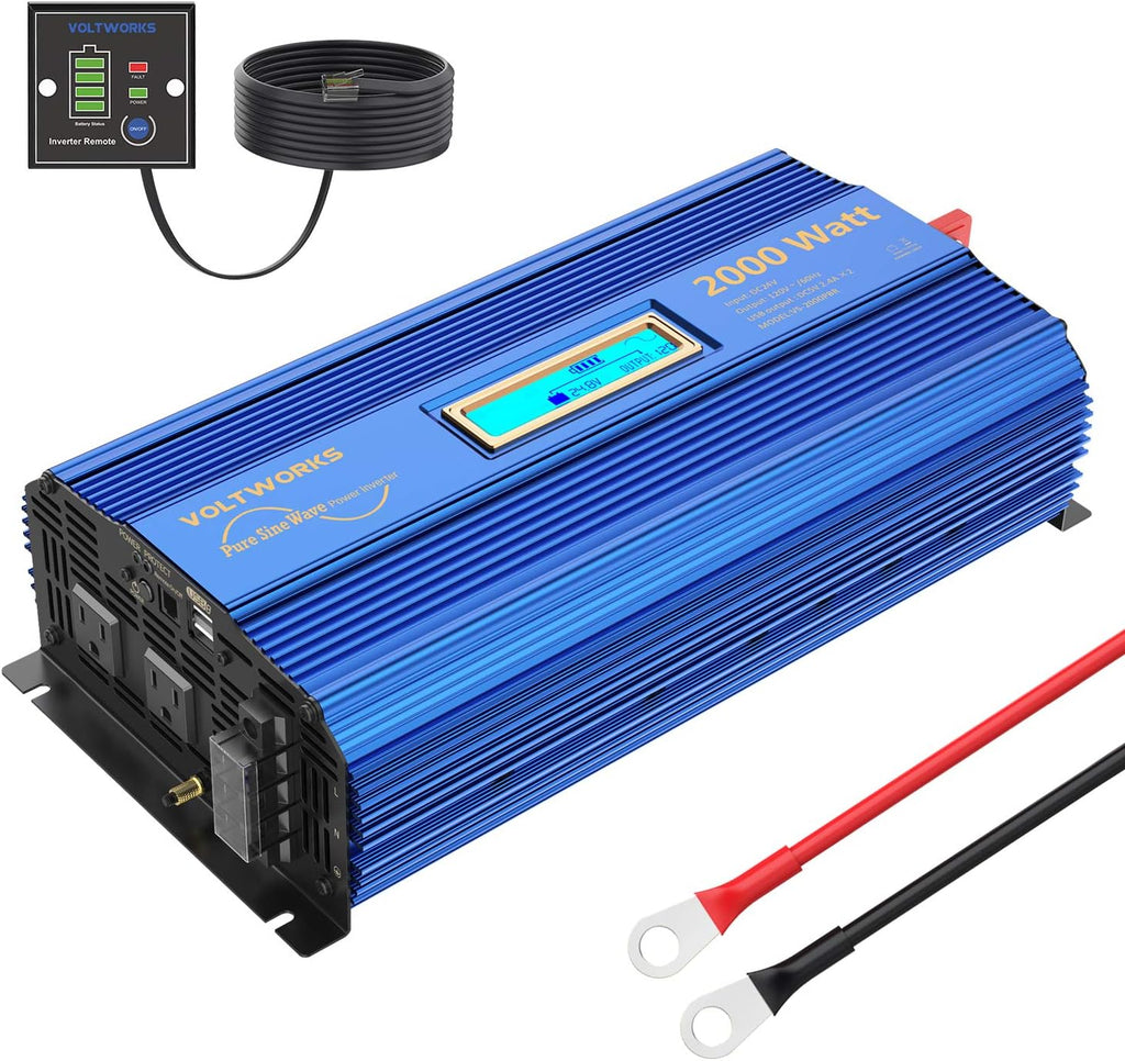 2000Watt Car Power Inverter DC 12V to 120V AC with Remote Control and LCD Display E50458