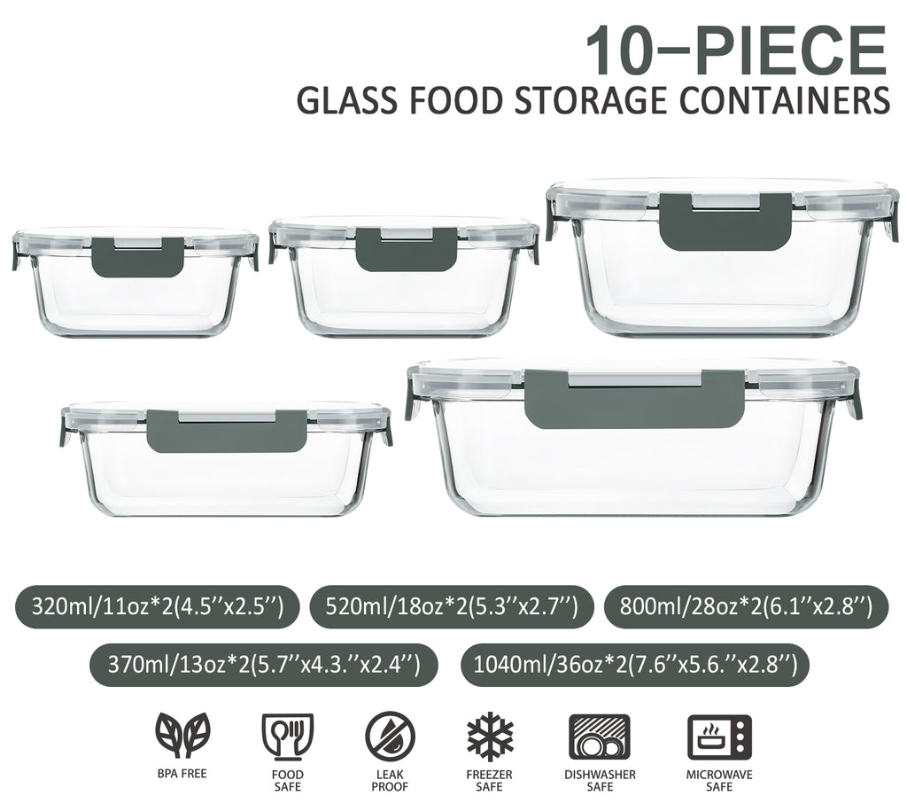 20 Pc Airtight Glass Food Storage Containers with Lids R324