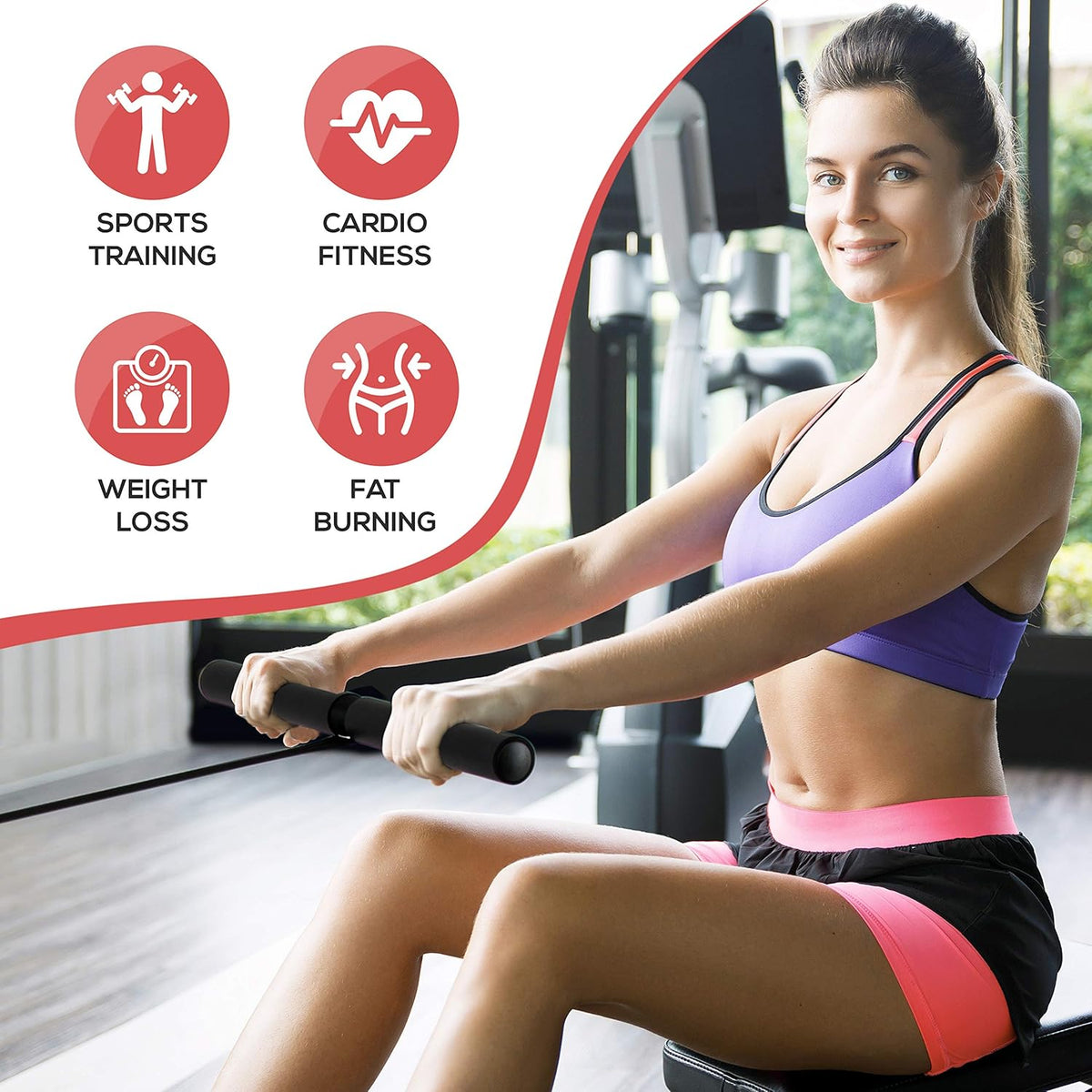 Magnetic Rowing Machine with Bluetooth App Fitness Tracking, Foldable Home Gym Exercise Rower with Adjustable Resistant, Padded Seat, Digital LCD Readout and Reinforced Cable D940727
