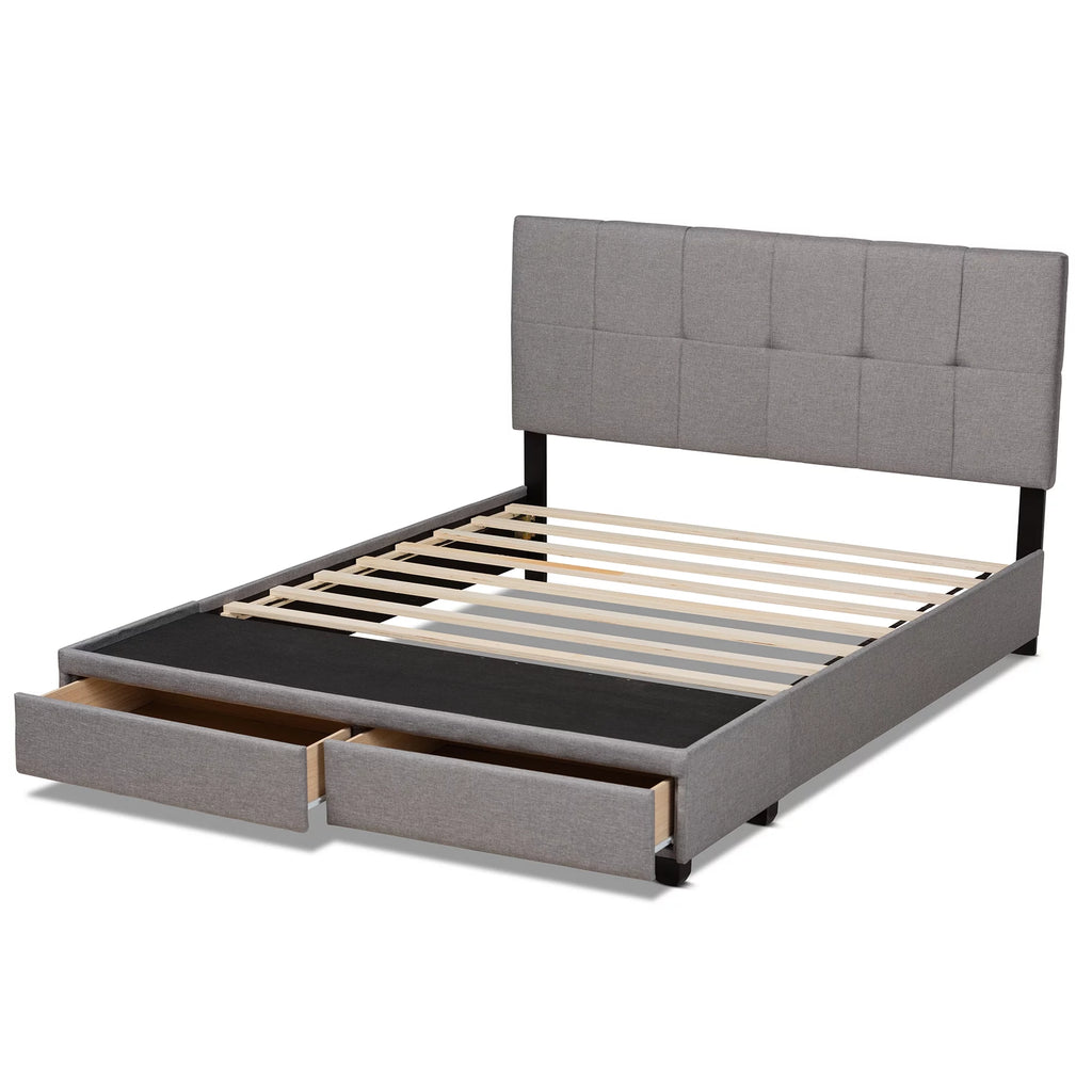 Light Grey Fabric Upholstered 2-Drawer Queen Size Platform Storage Bed K678