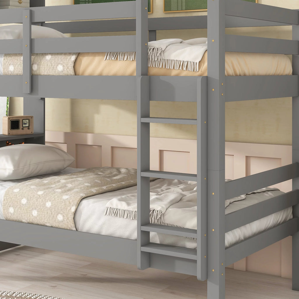 Twin over Twin Wood Bunk Bed with Storage Headboard I21594