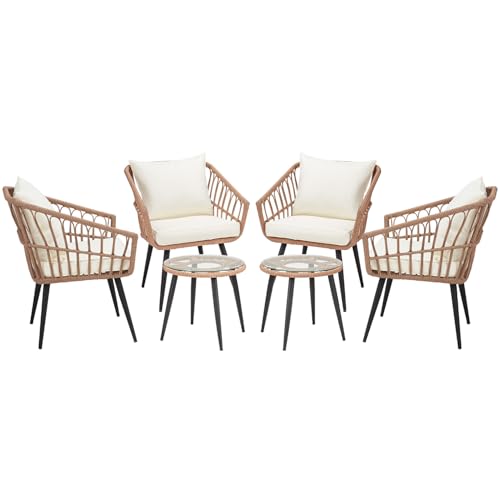 3 Piece Wicker Patio Bistro Set with Glass Top Table and Cushions R728378