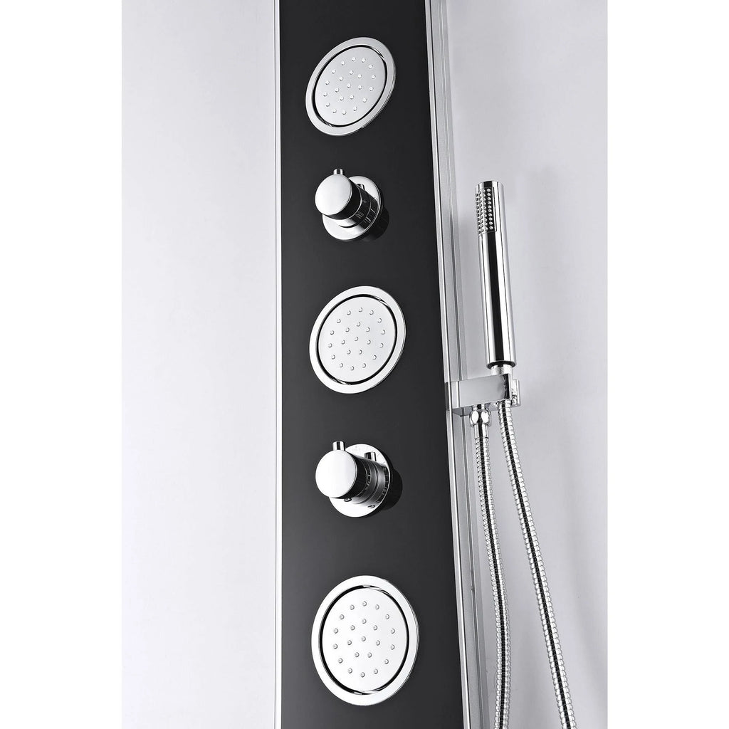 Black Full Body Shower Panel System with Rain Shower and Spray Wand O472