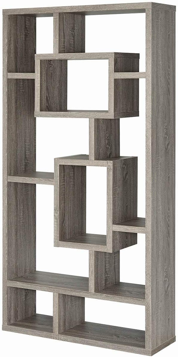 Geometric Cubed Rectangular Bookcase, Weathered Grey Y6888