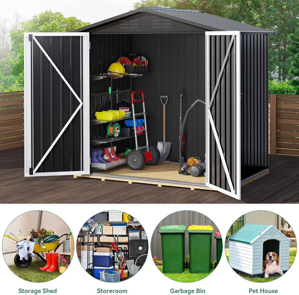 Black 6 x 4FT Metal Outdoor Storage Shed T929500