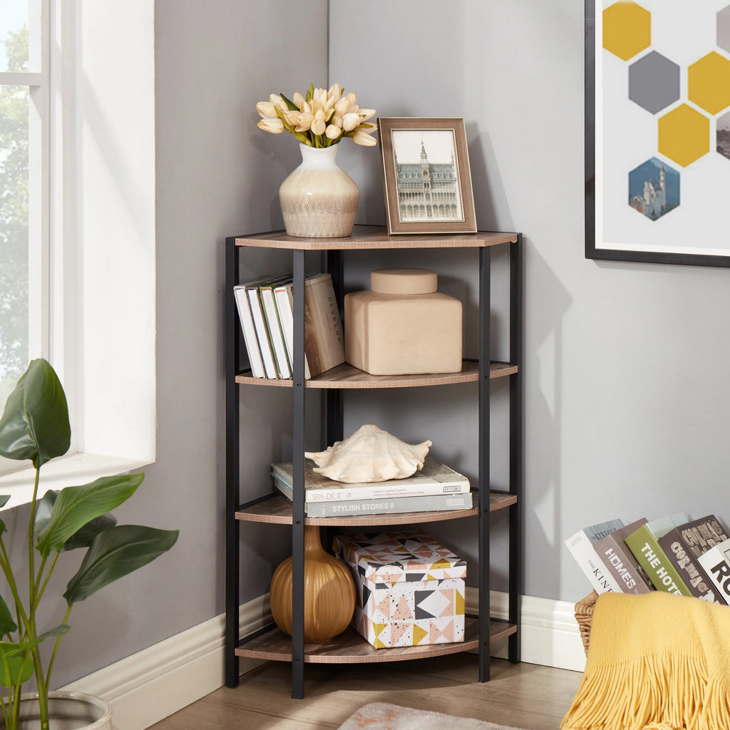 4-Tier Wood Corner Shelf with Metal Frame H556