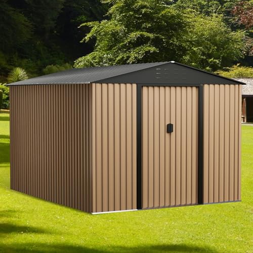Brown 10FT x 8FT Metal Garden Shed X31176