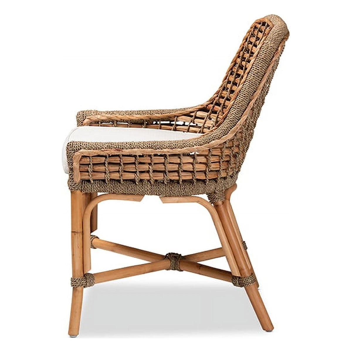 Natural Brown Woven Rattan Dining Side Chair With Cushion R816214