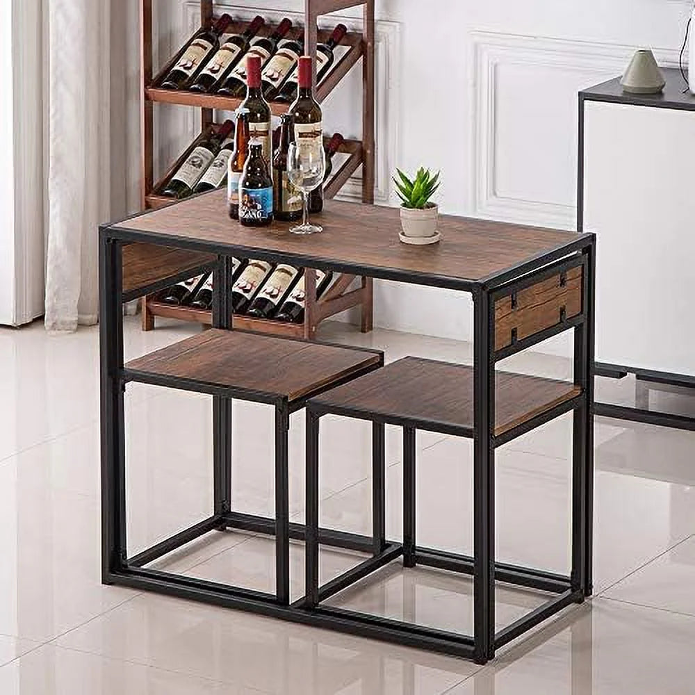 3 Pcs Modern Wood Dining Table and Chairs Set Z127717