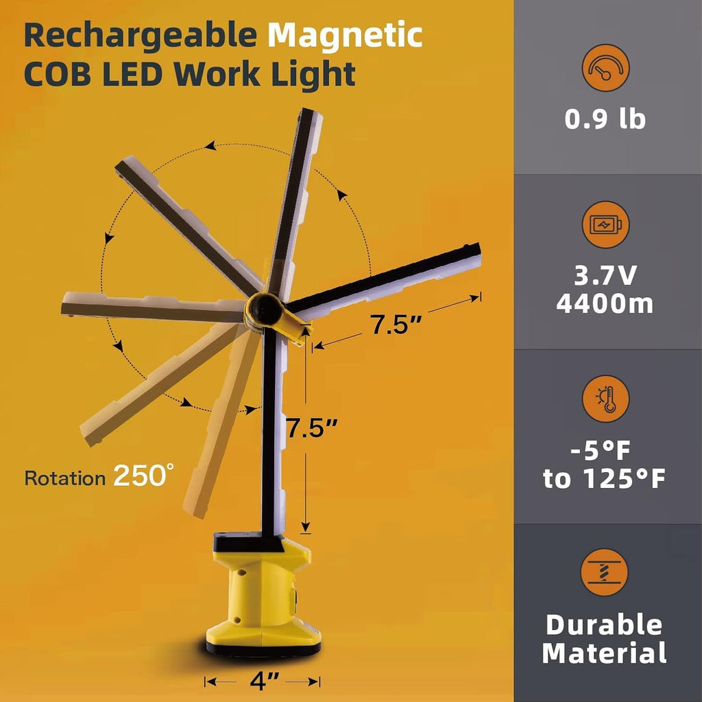 LED Rechargeable Magnetic Work Light, Foldable Cordless Underhood Flood Lighting, 2 Pack B78492