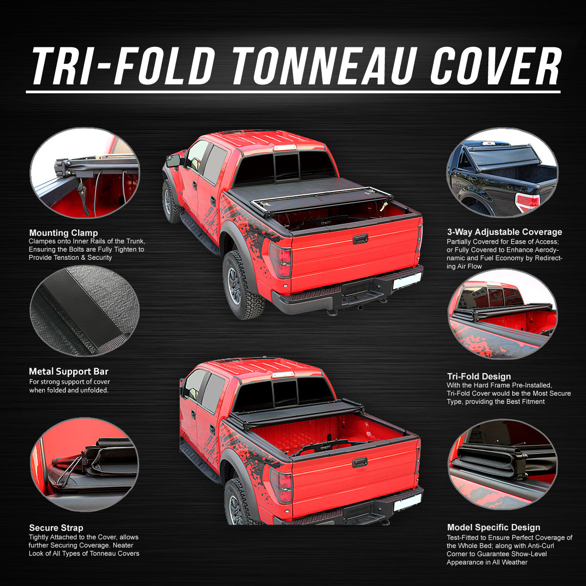 Adjustable Tri-Fold Soft Top Tonneau Cover W857871