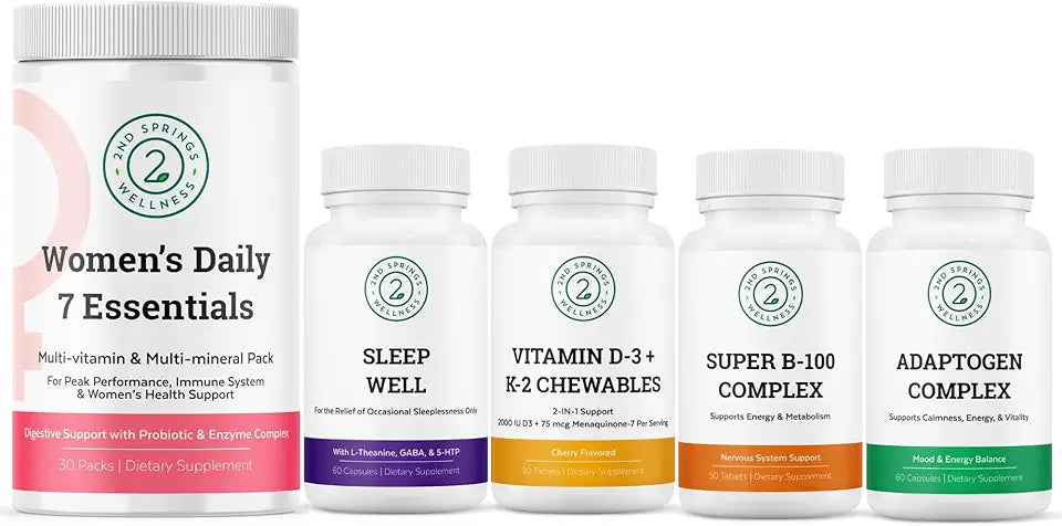 Vitamin D3+K2, Super B-100 Complex, Sleep Well, Adaptogen Complex & Women's Daily 7 Essentials I208