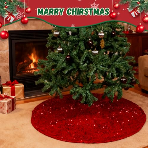 48 Inch Red Sequin Christmas Tree Skirt T834