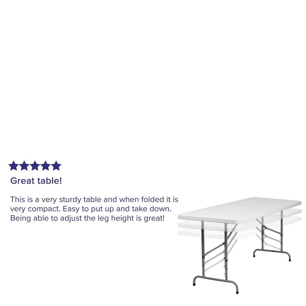 6-Foot Height Adjustable Granite White Plastic Folding Table R2920