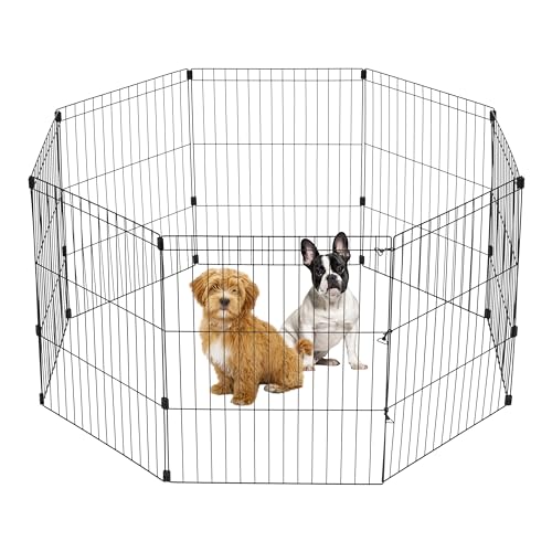 Black 8-Panel 36" Metal Dog Playpen W79953