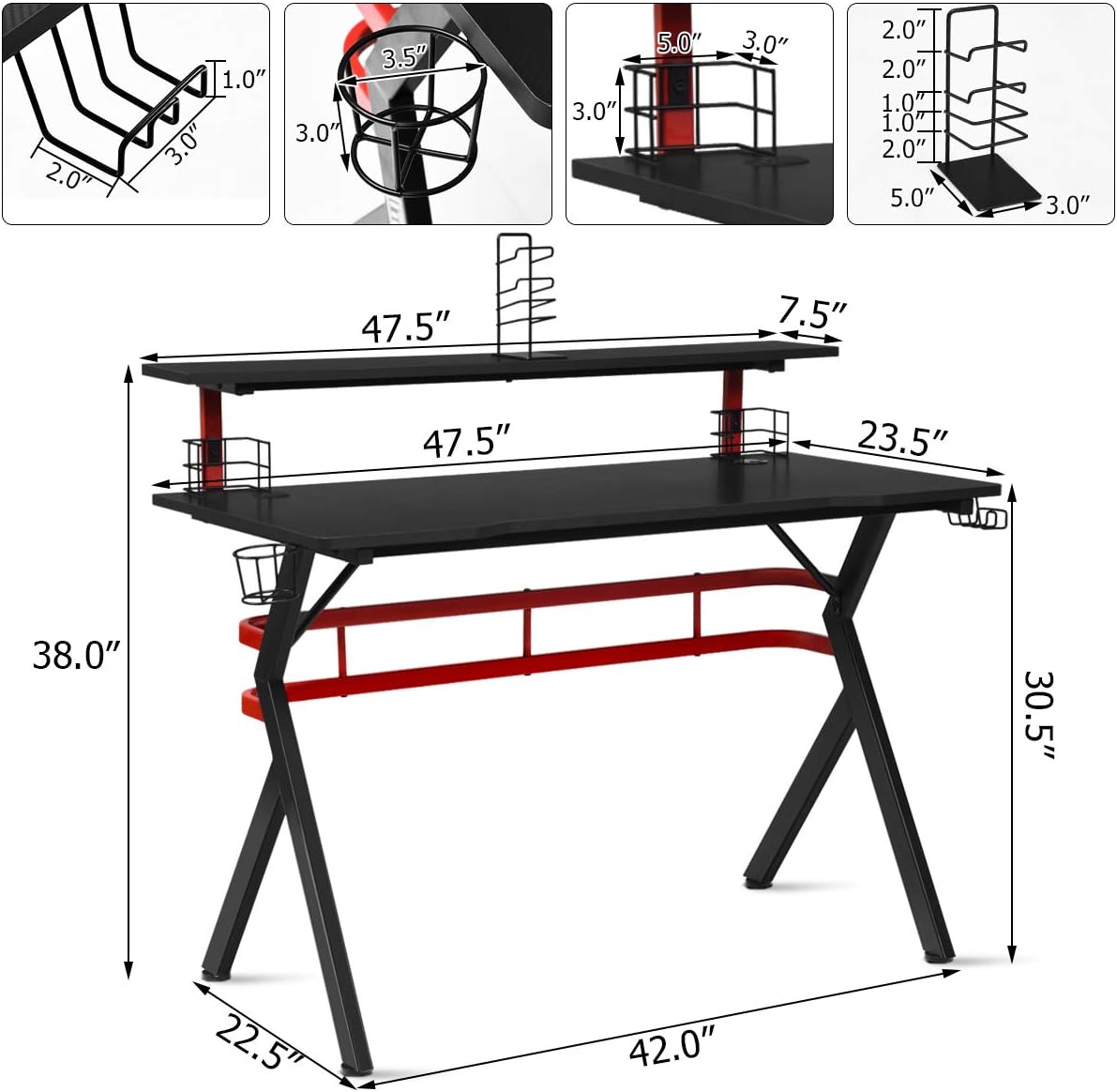 47.5" Gaming Desk with Monitor Shelf M120100