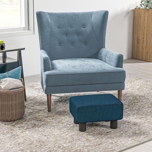 Green Linen Fabric Cube Ottoman with Plastic Legs B7186