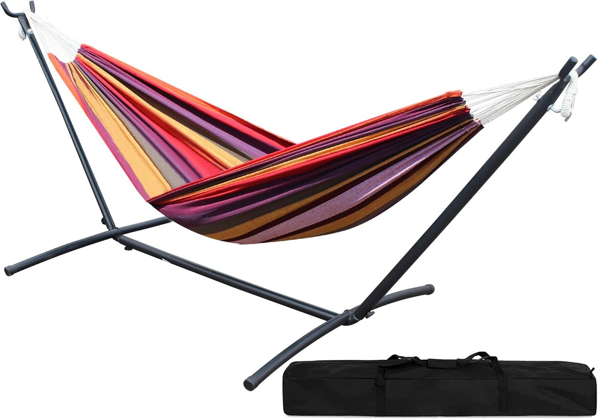 Double Hammock with Steel Stand 2 Person Heavy Duty 450lb Capacity Beige Pack of 2 J14461