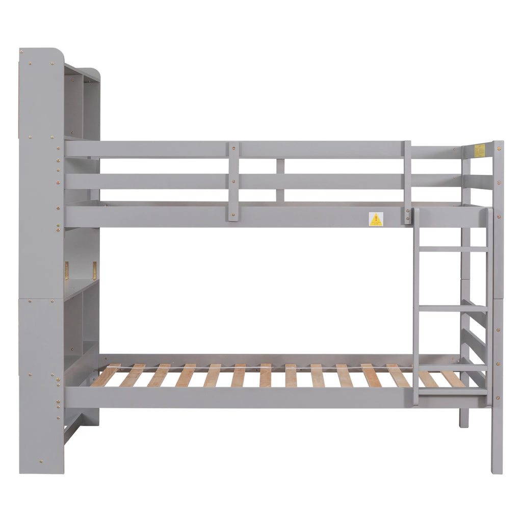 Twin over Twin Wood Bunk Bed with Storage Headboard I21594