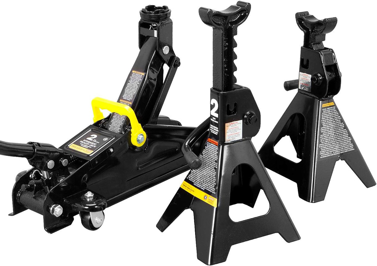2 Ton Hydraulic Trolley Service Jack Combo with 2 Jack Stands, Black N584