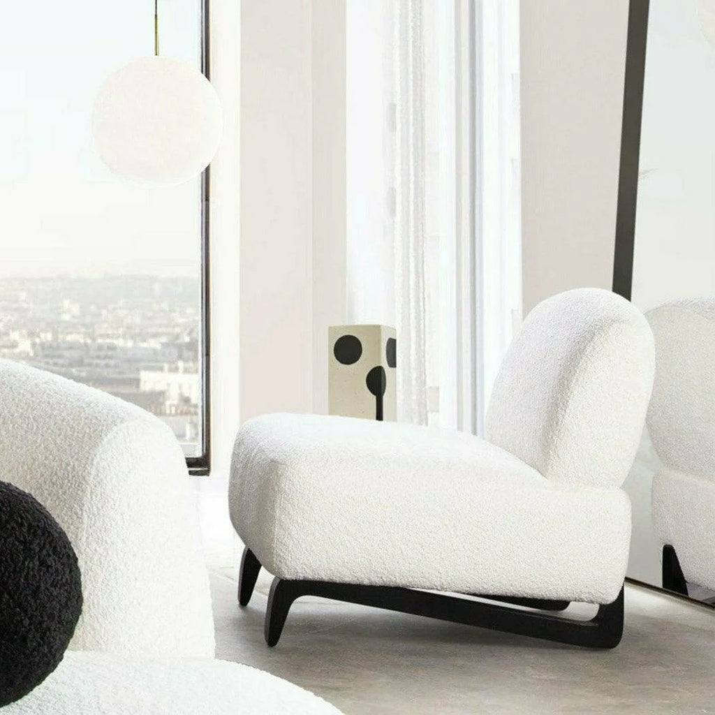 Faux White Shearling Armless Chair with Black Wood Leg Base F5437