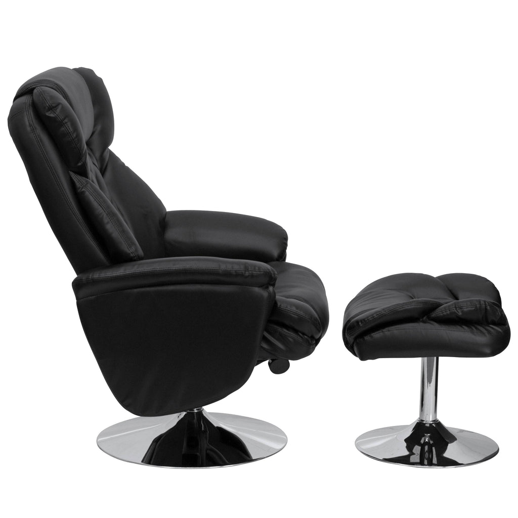 Black Leather Recliner and Ottoman Set T88552