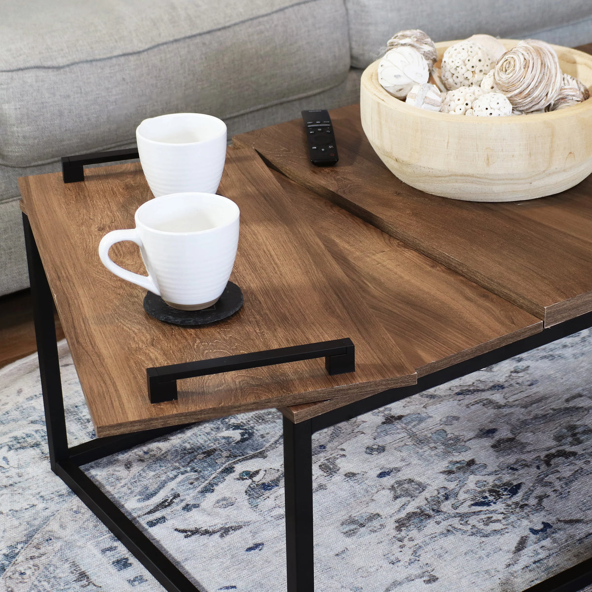 Brown Coffee Table with Removable Serving Tray C6404