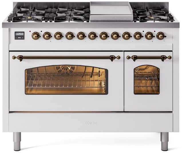 48 Dual Fuel Propane Gas Range White Bronze Trim P6734