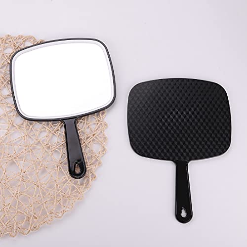 Large Wall Mount Hand Mirror with Handle Square Black 10.3inx7.3in R4734