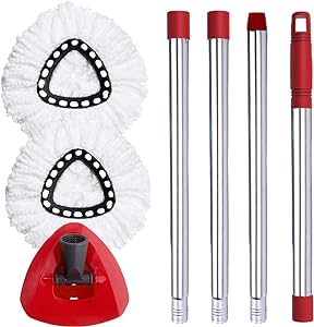 Spin Mop Head Base Handle Replacement with 2 Microfiber Refills and Triangle Mop Head Cover F285016