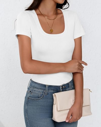 3 Pack Women's Short Sleeve Scooped Neck Ribbed Knit Tee S555