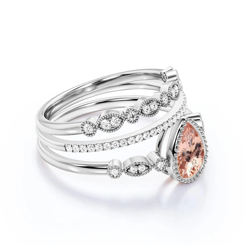 2.25 Carat Pear Cut Morganite And Diamond Moissanite Engagement Ring in 10k Solid White Gold X2497