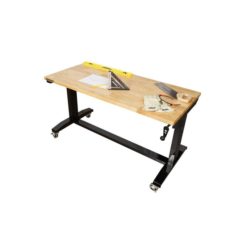 Black Adjustable Height Solid Wood Top Workbench Table Q30523