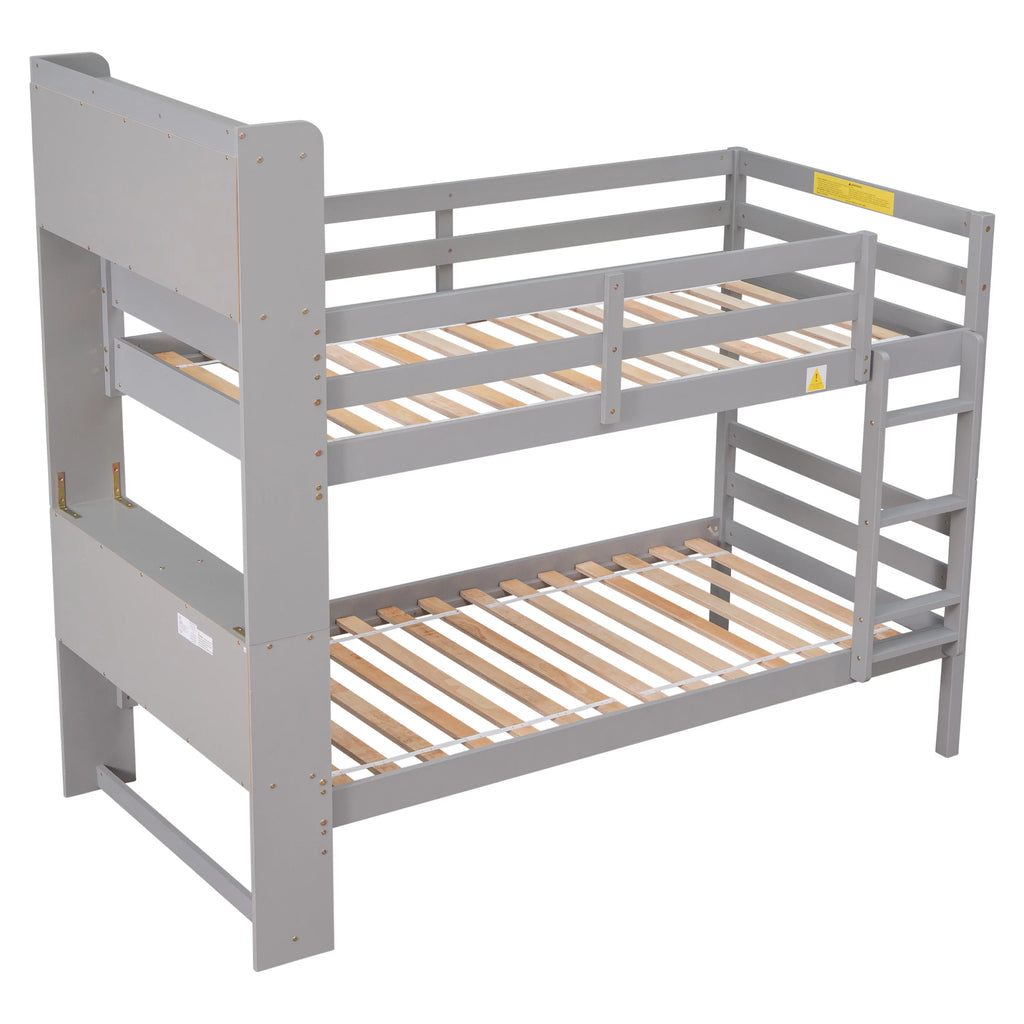 Twin over Twin Wood Bunk Bed with Storage Headboard I21594