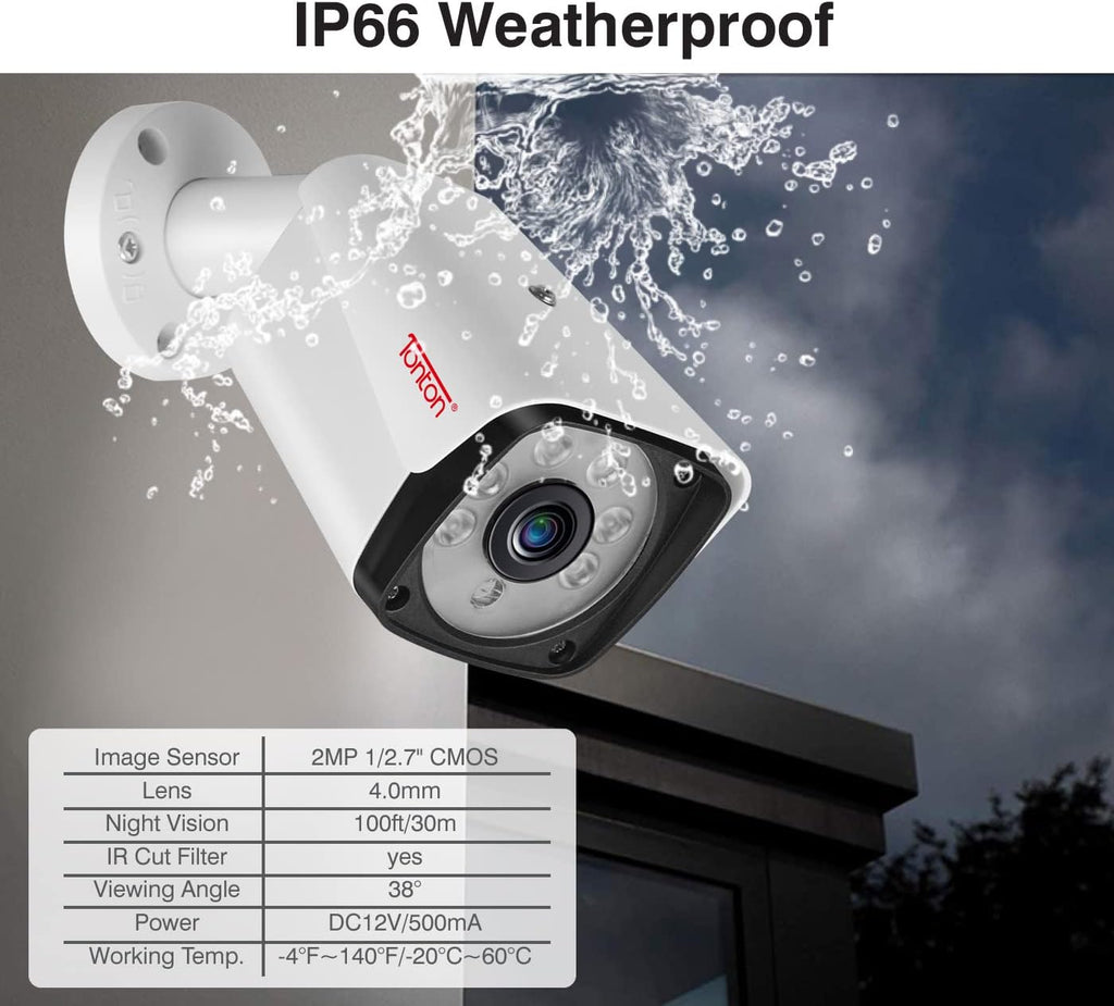 5MP Lite 8 Channel Security Camera System with 1TB HDD and 4PCS 2.0MP Weatherproof CCTV Bullet Cameras Y26599