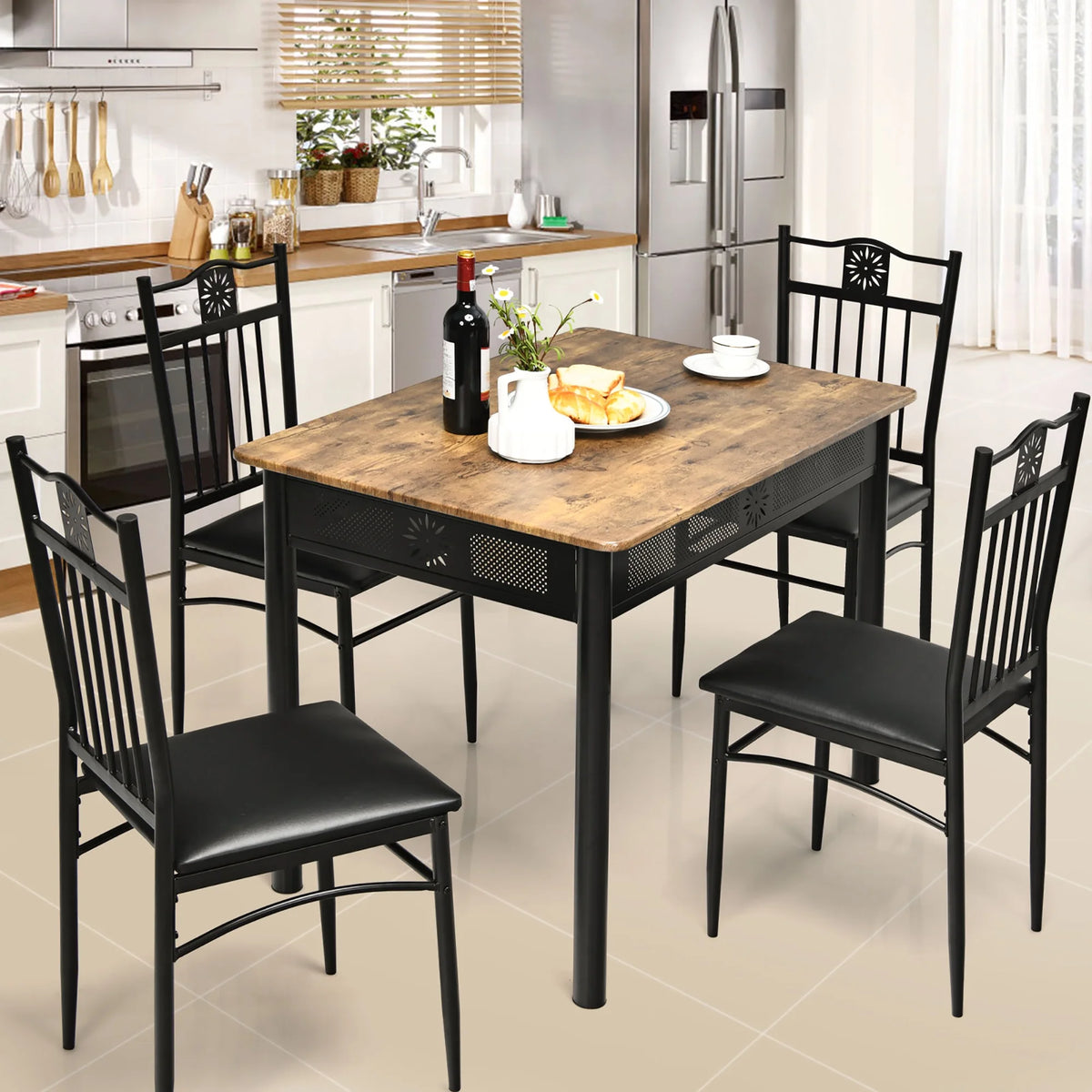 5 Piece Wood Metal Dining Set Y8562