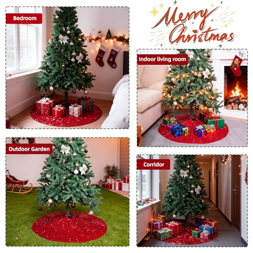 48 Inch Red Sequin Christmas Tree Skirt T834