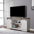 Distressed White Wood TV Stand with Sliding Barn Door N470