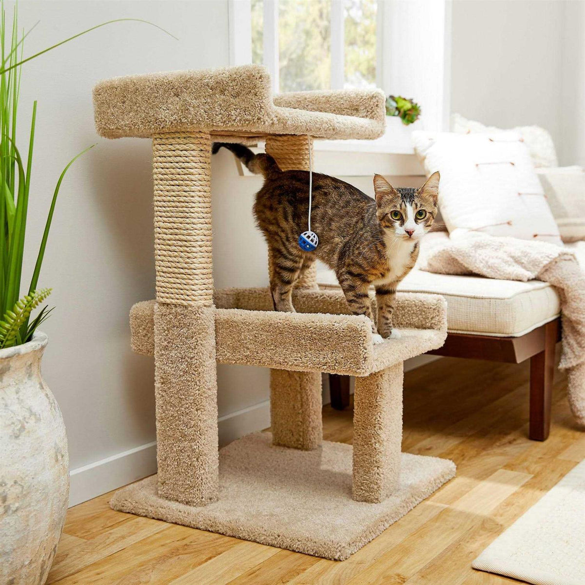 32-in Wooden Cat Tree with Toy V2283