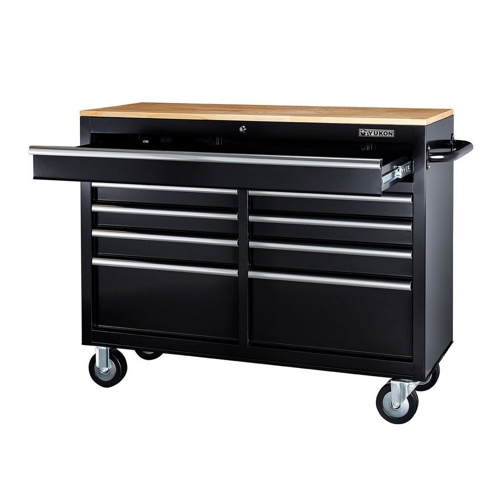 Black 9-Drawer Mobile Storage Cabinet with Solid Wood Top H675