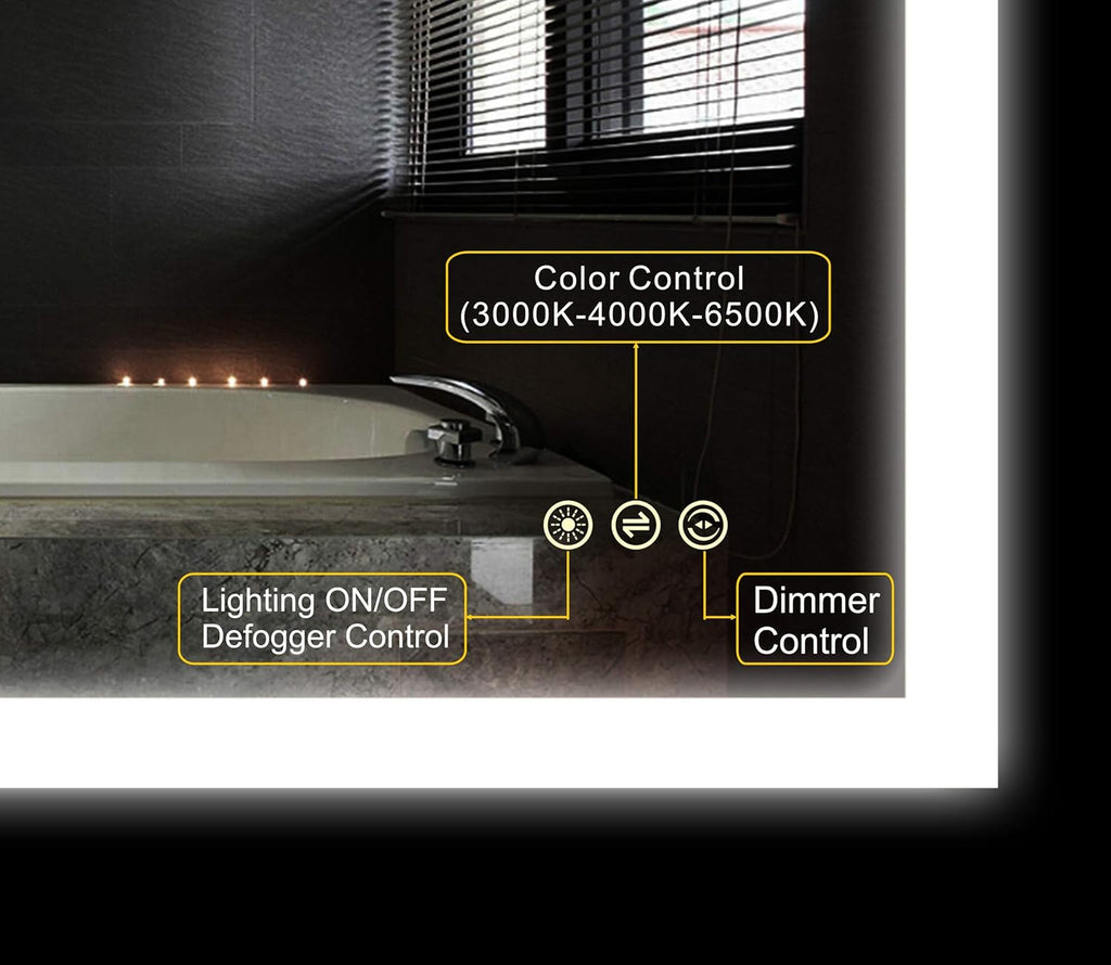 Wall Mounted LED Lighted Bathroom Mirror with Dimmer Touch Switch, Anti Fog, IP44 Waterproof, 3000K Warm White, 4000K Neutral White, 6500K Cool White, CRI>90, Vertical and Horizontal Installation E795