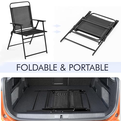 Black Set of 4 Folding Outdoor Chairs with Metal Frame and Armrests A942