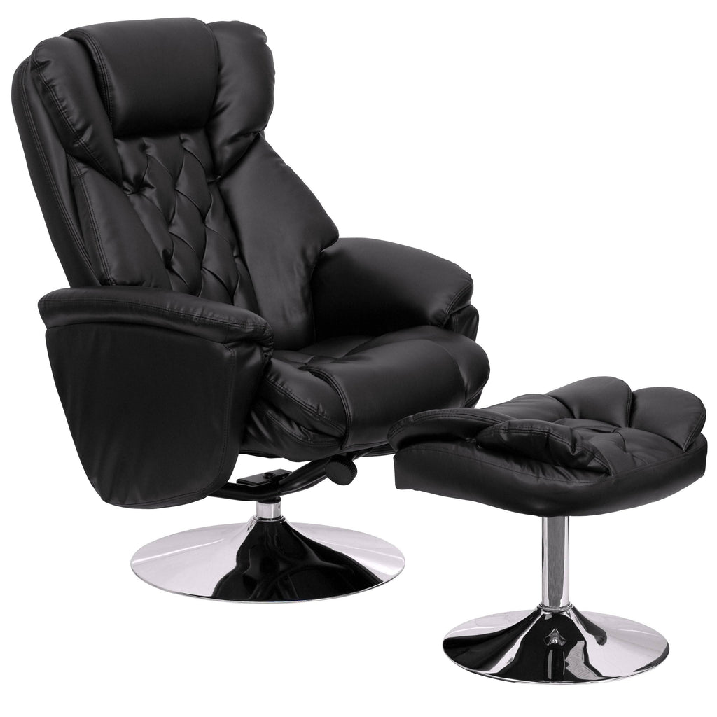 Black Leather Recliner and Ottoman Set T88552