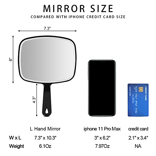 Large Wall Mount Hand Mirror with Handle Square Black 10.3inx7.3in R4734