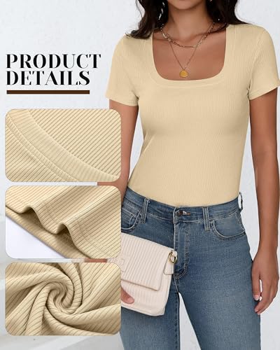 3 Pack Women's Short Sleeve Scooped Neck Ribbed Knit Tee S555
